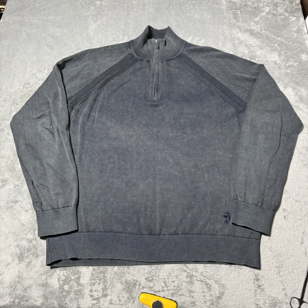 Brooks Brothers Red Fleece Pullover Mens‎ Large Vintage Washed Blue 1/4 Zip